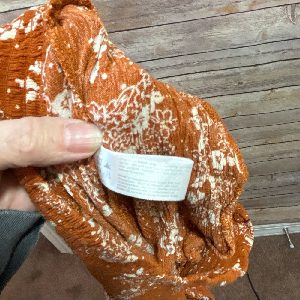 Three Dots Burnt Orange Floral Pull-On Wide Leg Lounge Pants Size Small - Picture 8 of 8